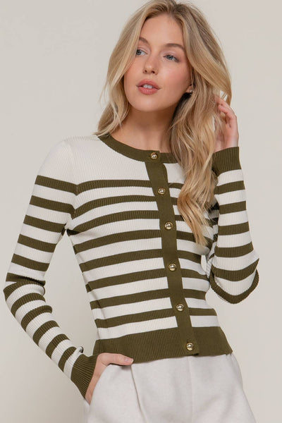 Crew Stripe Sweater Cardigan | Olive