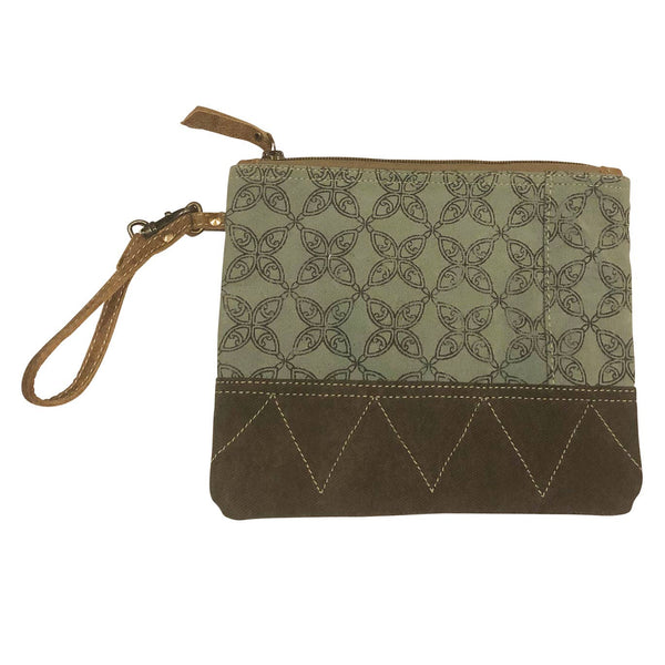 Mint Floral Cotton Canvas Pouch