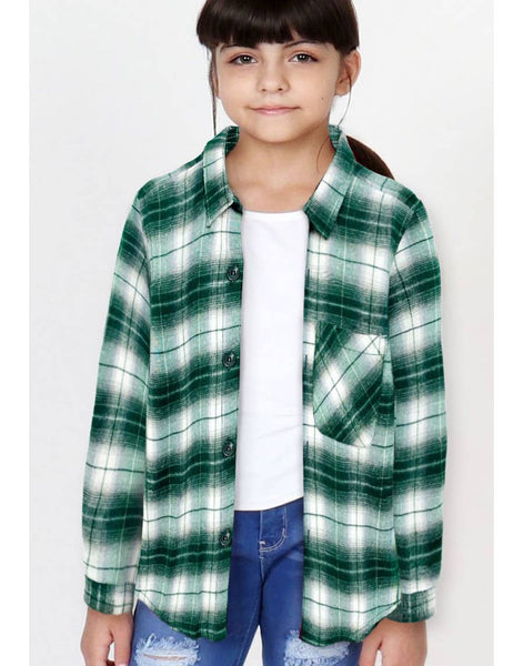 Plaid Flannel Shirt | Green & White