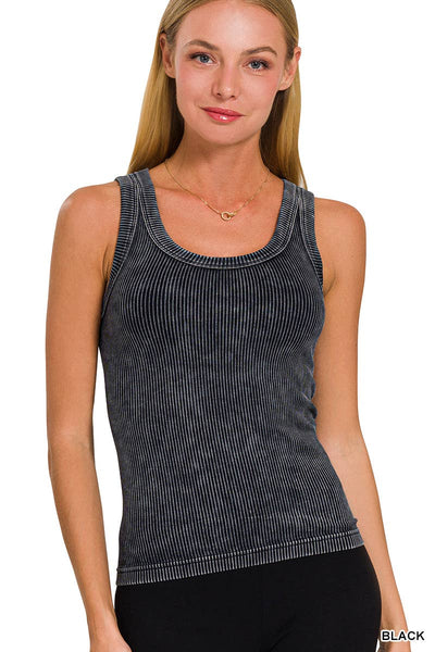 Washed Ribbed Seamless Tank Top | Black, Dark Green, Ash Mocha