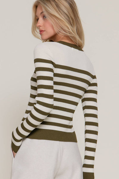 Crew Stripe Sweater Cardigan | Olive