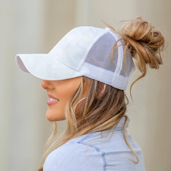 Camo Messy Bun Cap| Black or White