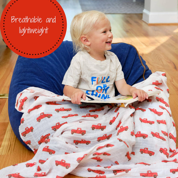 Swaddle | Truckin' On Baby Muslin Swaddle Blanket