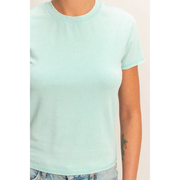 Hilly Mineral Washed Crew Neck Top | Ligt Teal
