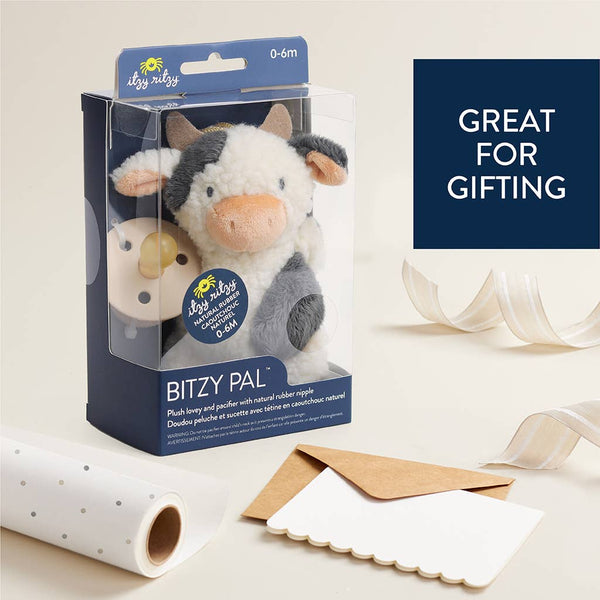 Bitzy Pal Natural Rubber Pacifier & Plush | Cow or Bow