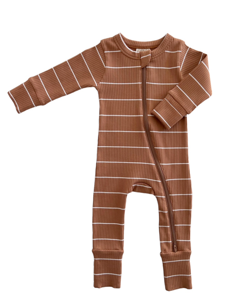 Saddle Stripe | Organic Ribbed  Romper