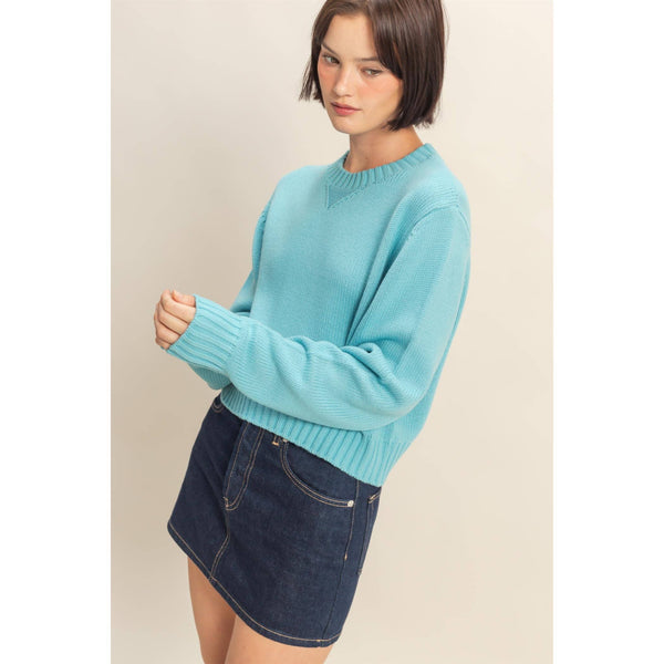 Teal Cropped Long Sleeve Sweater