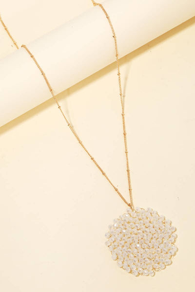 Glitter Beaded Circle  Pendant | Taupe or Ivory