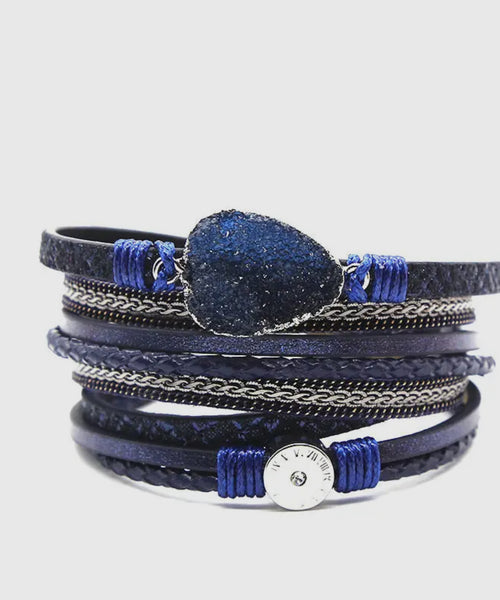 Crystal Leather Magnetic Bracelet | Black, Grey, Tan or Navy
