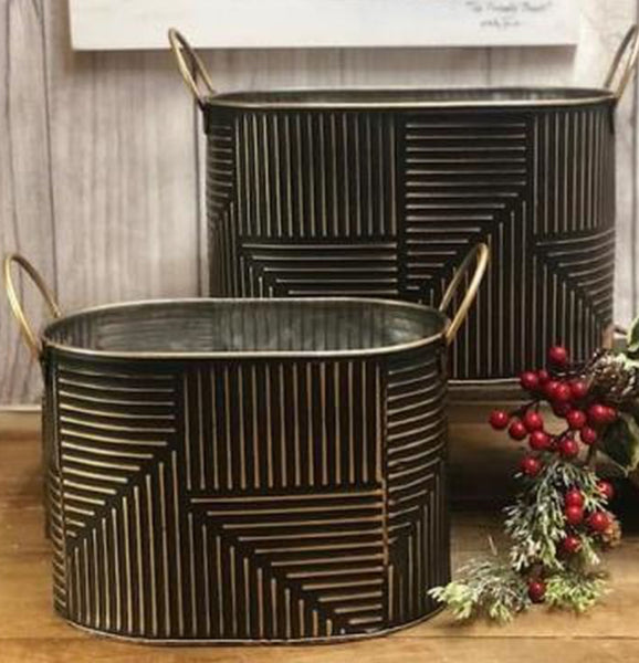 Black/Gold Accent Oval Buckets | Set of 2