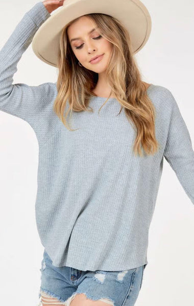 Pre-Order | Willa Waffle Top | Grey