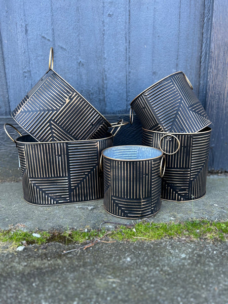 Black/Gold Accent Bucket | Set of 3