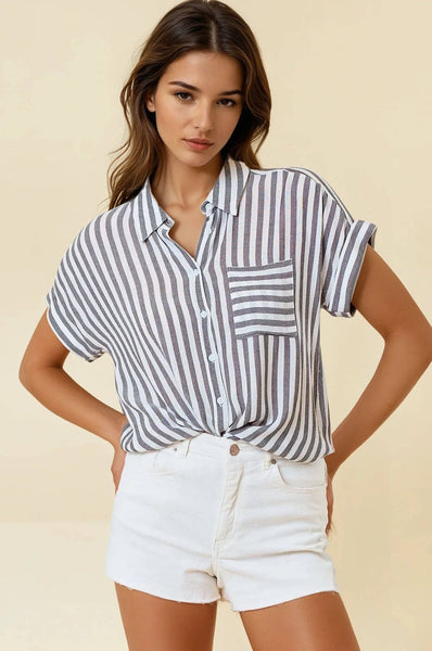 Penny Striped Top | Charcoal