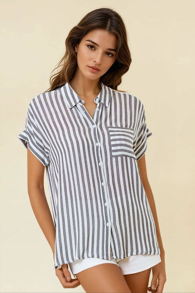 Penny Striped Top | Charcoal