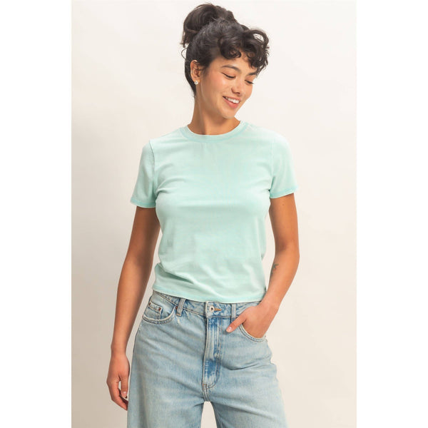 Hilly Mineral Washed Crew Neck Top | Ligt Teal
