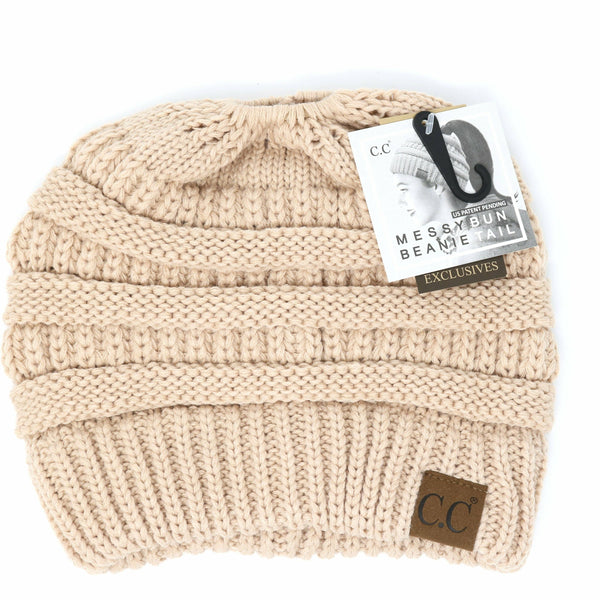 C.C | Solid Classic Messy Bun Beanie