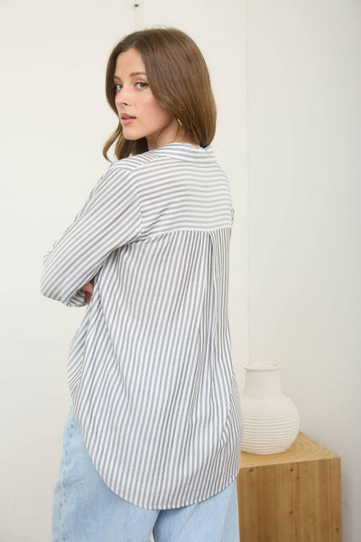 Blakeley Stripped Button Down Top | Gray
