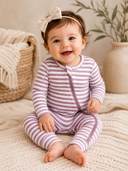 Violet Stripe / Ribbed Romper