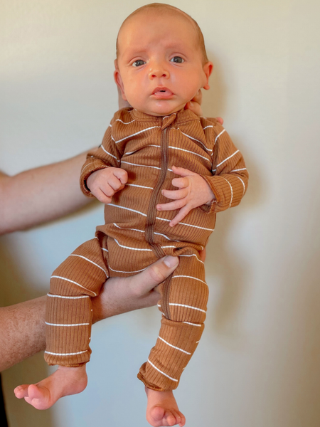 Saddle Stripe | Organic Ribbed  Romper