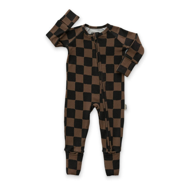 Earth Checkerboard Zipper Romper