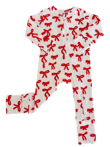 Red Bows / Organic Pointelle Romper