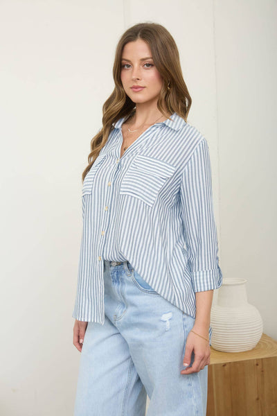 Blakeley Stripped Button Down Top | Blue