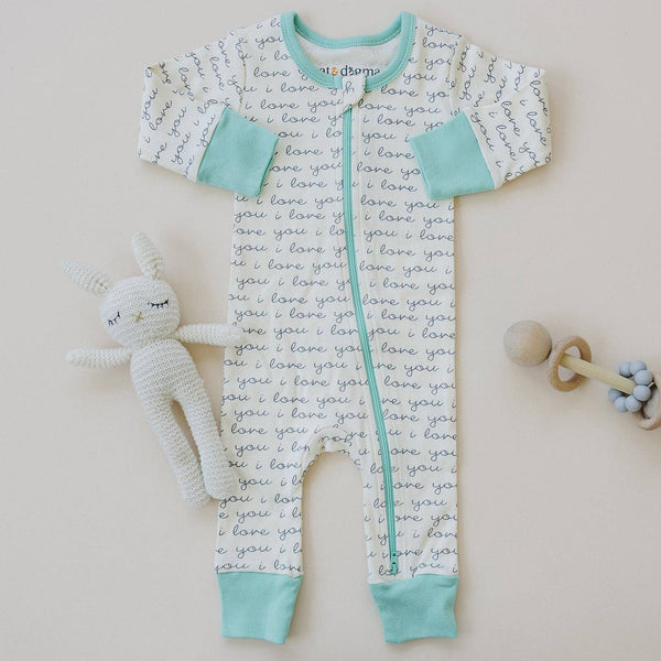 Organic Cotton Zippy | I Love You (Mint)