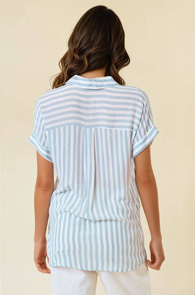 Penny Striped Top | Dusty Blue
