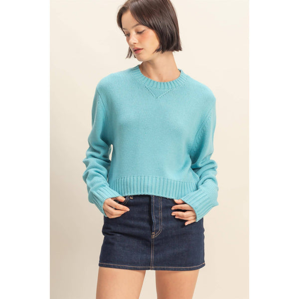 Teal Cropped Long Sleeve Sweater