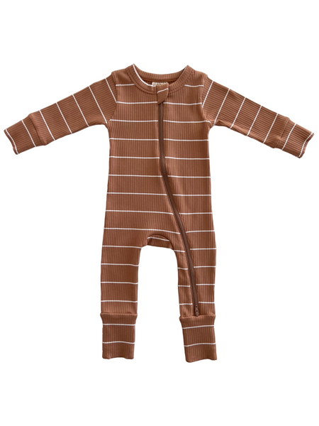 Saddle Stripe | Organic Ribbed  Romper