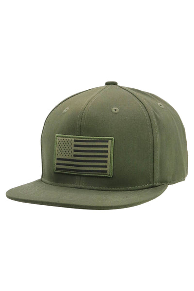 American Flag Flat Brim Patch Hat | Olive