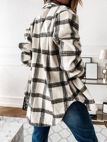 Plaid Wool Blend Shacket | Oversized Button Down Coat