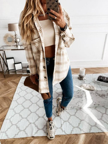 Plaid Wool Blend Shacket | Oversized Button Down Coat