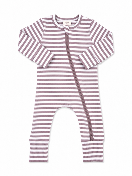 Violet Stripe / Ribbed Romper