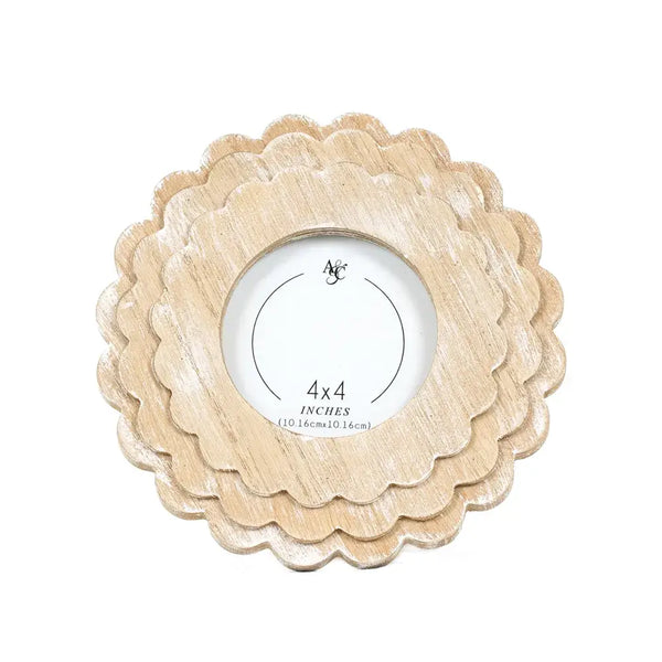 Scalloped 4x4 Wood Photo Frame (ROUND) | Natural or Espresso
