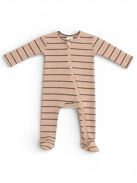 Tan/Black Stripe Footie Romper