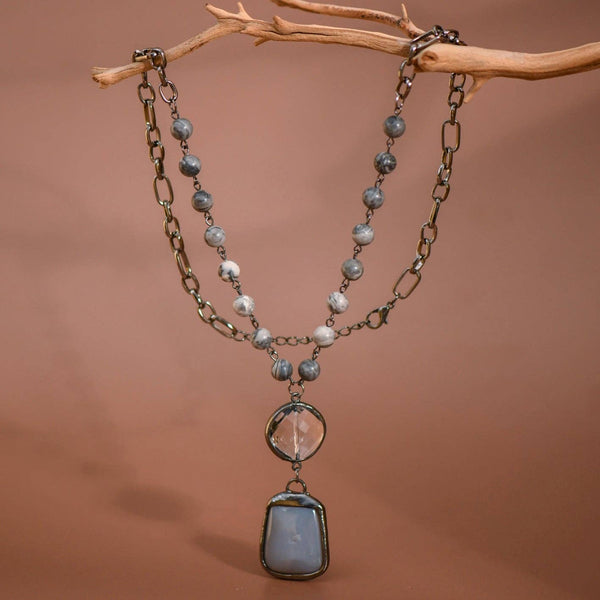 Mia Natural Stone Pendant Beaded Necklace