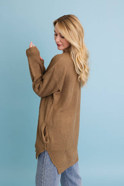 Mocha Waffle Knit Long Cardigan