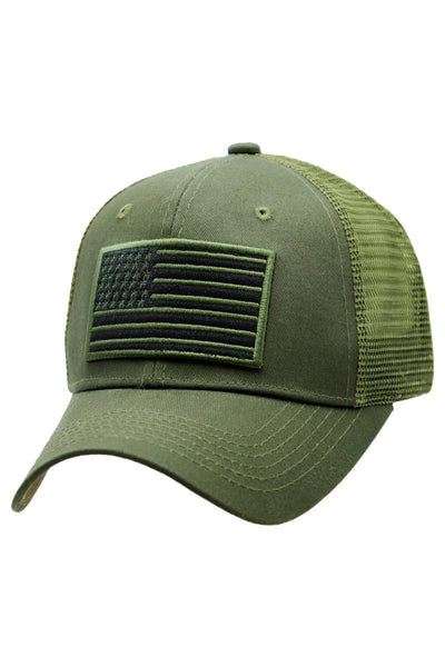American Flag Curve Brim Trucker Hat | Olive