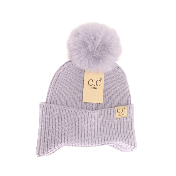 Kids C.C | Ear Flap Pom Beanie | White or Lilac