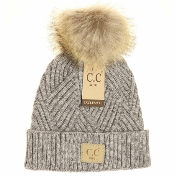 Kids C.C.| Large Patch Geometric Beanie | Grey & Black