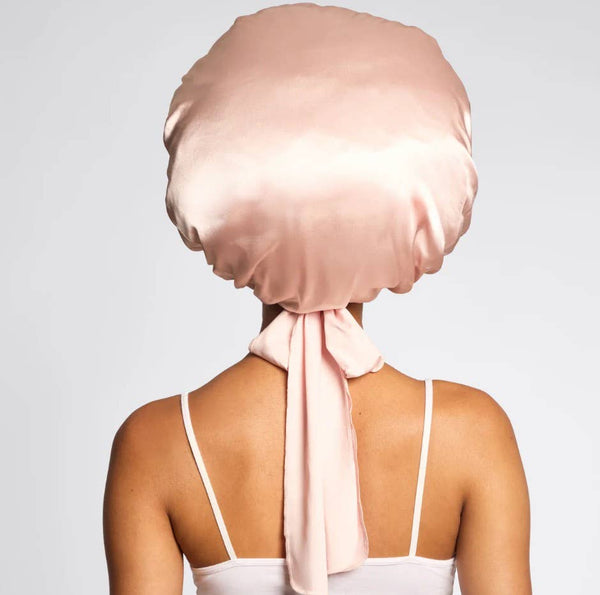 Adjustable Oversized Satin Bonnet- Blush/Blue