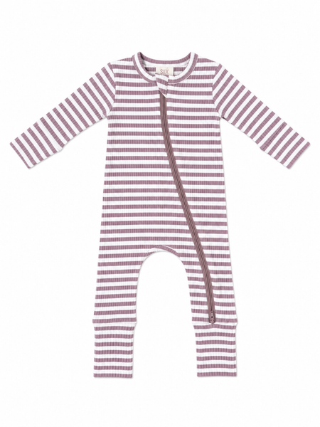 Violet Stripe / Ribbed Romper