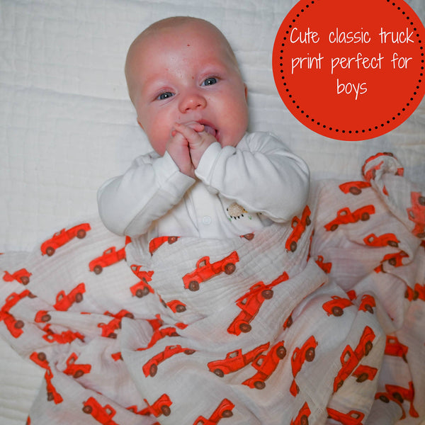 Swaddle | Truckin' On Baby Muslin Swaddle Blanket