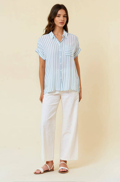 Penny Striped Top | Dusty Blue
