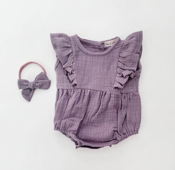 Milana Muslim Lilac Bubble Romper + Bow