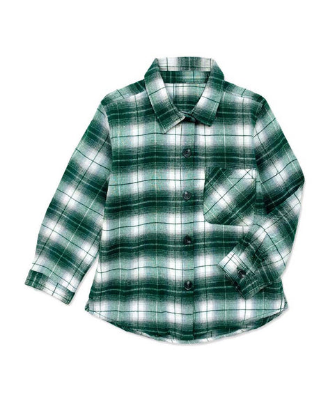 Plaid Flannel Shirt | Green & White