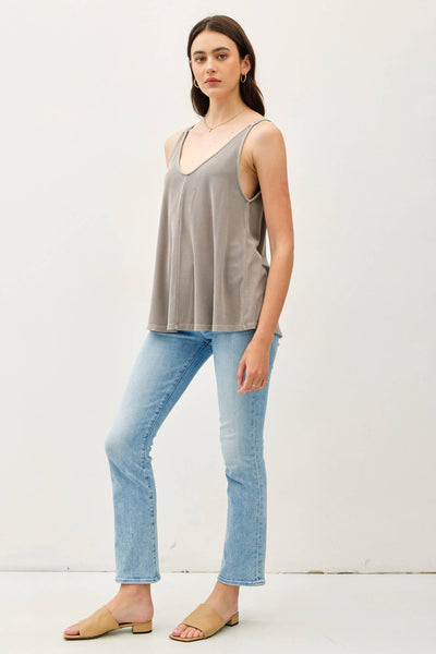 Vintage Ribbed Wash Tank | Greyish Brown