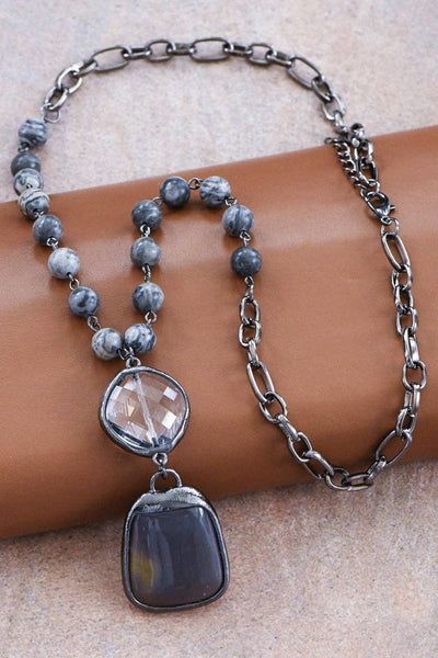 Mia Natural Stone Pendant Beaded Necklace