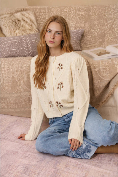 Clara Floral Embroidered Knit Cardigan